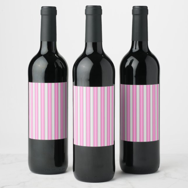 Modern Neon Pink Stripes with 3D Effect Wine Label (Bottles)