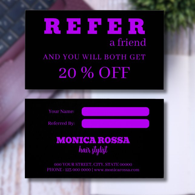 Modern Neon Purple Black Referral Cards (Creator Uploaded)