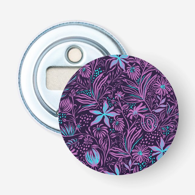 Modern Neon Purple Floral Pattern Bottle Opener (Front)