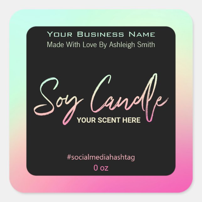 Modern Neon Soy Candle Labels (Front)