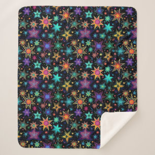 Modern neon stars on black sherpa blanket