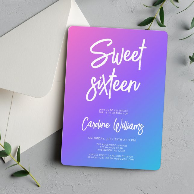 Modern Neon Sweet Sixteen Birthday Invitation (Creator Uploaded)