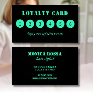 Modern Neon Teal Black Loyalty Cards