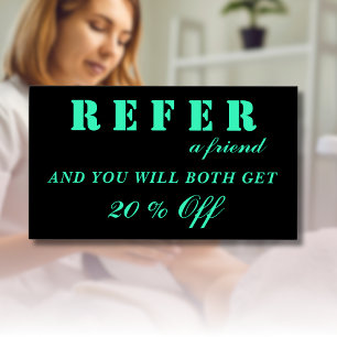 Modern Neon Teal Black Referral Cards