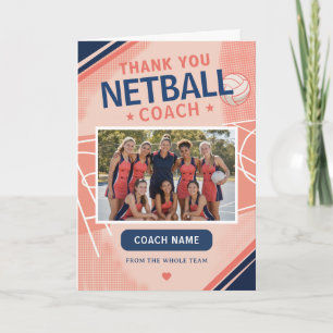 Modern Netball Team Photo Coach Thank You Card
