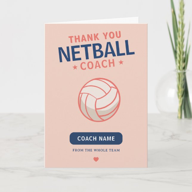 Modern Netball Team Player Coach Thank You Card (Front)
