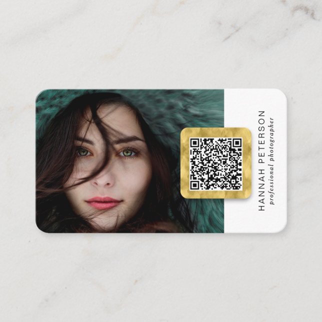 Modern networking social media QR code Photo Business Card (Front)