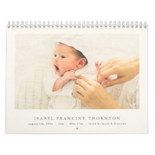 Modern Neutral Baby Birth Announcement 2026 Calendar