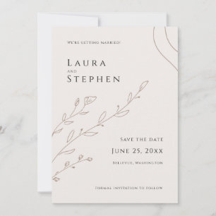 Modern Neutral Beige Botanical Save the Date Invitation
