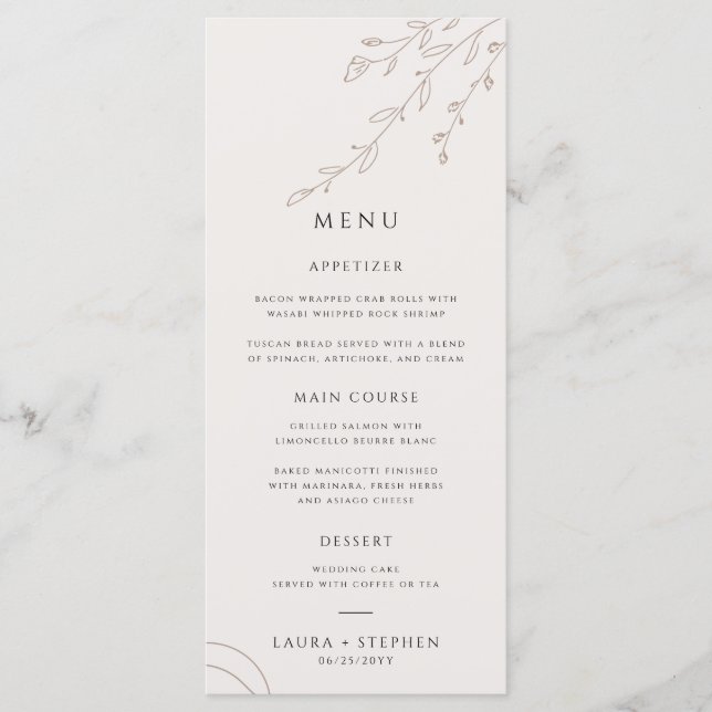 Modern Neutral Beige Botanical Wedding Menu (Front)