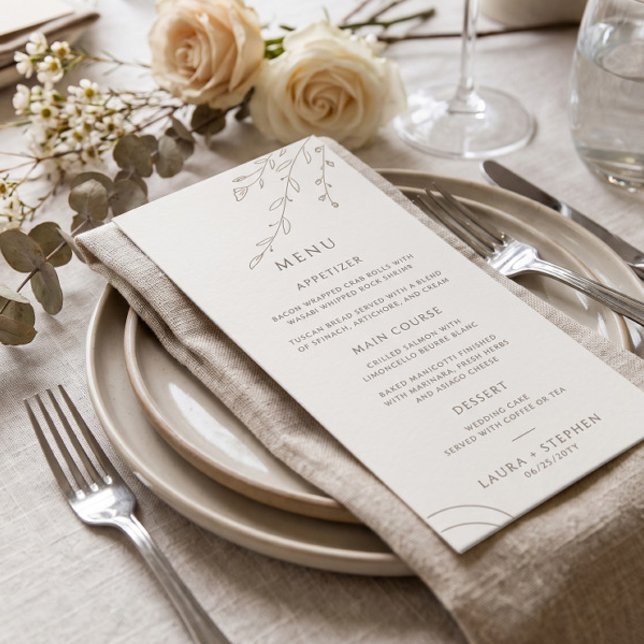 Modern Neutral Beige Botanical Wedding Menu (Creator Uploaded)