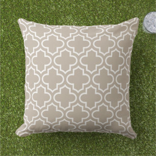 Modern Neutral Beige Moroccan Quatrefoil Pattern Cushion