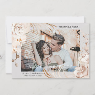 Modern Neutral Botanical Floral garden photo Save The Date