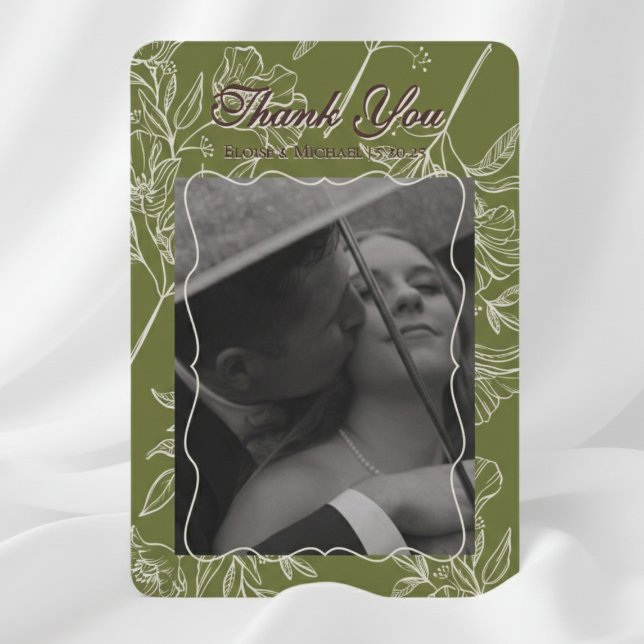 Modern Neutral Botanical Wedding Flat Thank You Card (Thank your guests for celebrating your special day!)