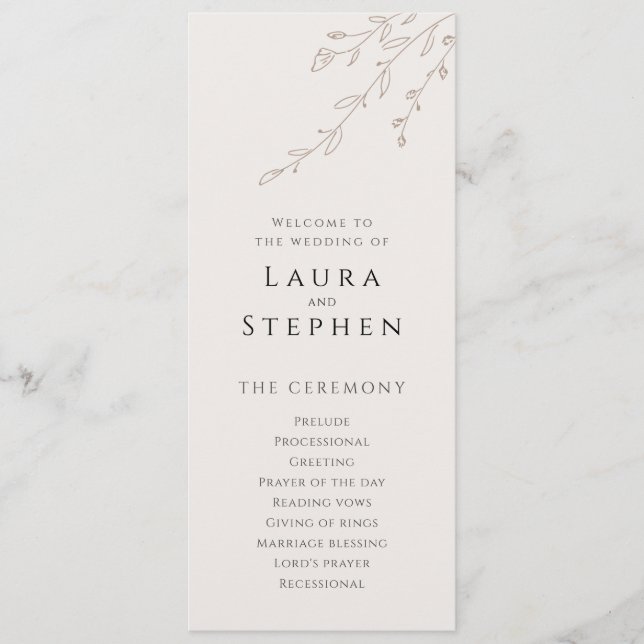 Modern Neutral Botanical Wedding Programs Programme (Front)
