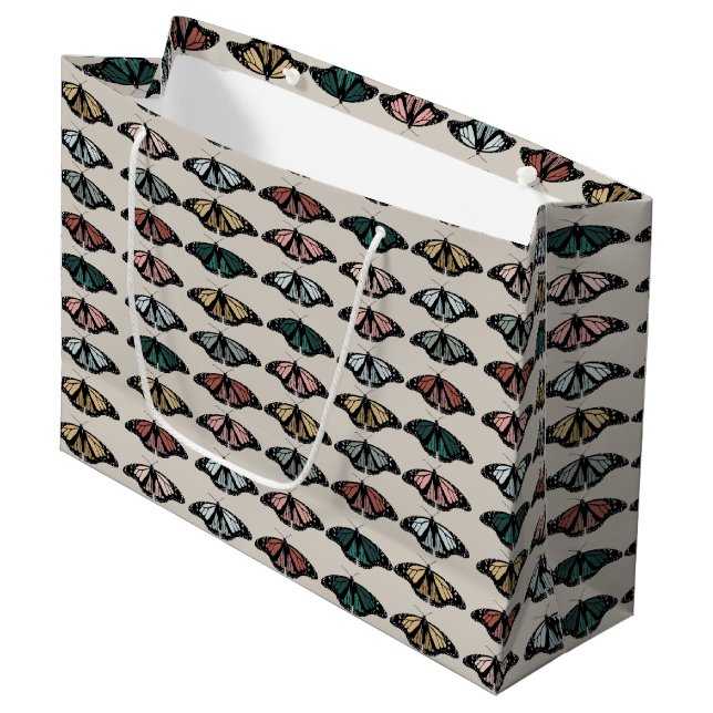 Modern Neutral Butterflies Garden Pattern Large Gift Bag (Front Angled)