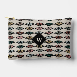 Modern Neutral Butterflies Garden Pattern Monogram Accessory Pouch