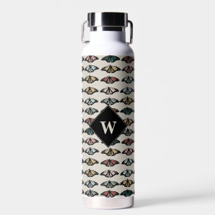 Modern Neutral Butterflies Garden Pattern Monogram Water Bottle