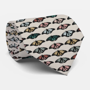 Modern Neutral Butterflies Garden Pattern Tie
