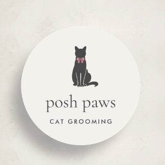 Modern Neutral Cat Groomer Logo Classic Round Sticker