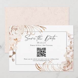 Modern Neutral colour floral QR code save the date