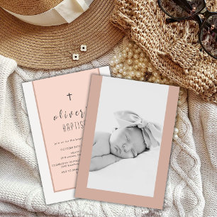 Modern Neutral Cross Christening Photo Baptism Invitation