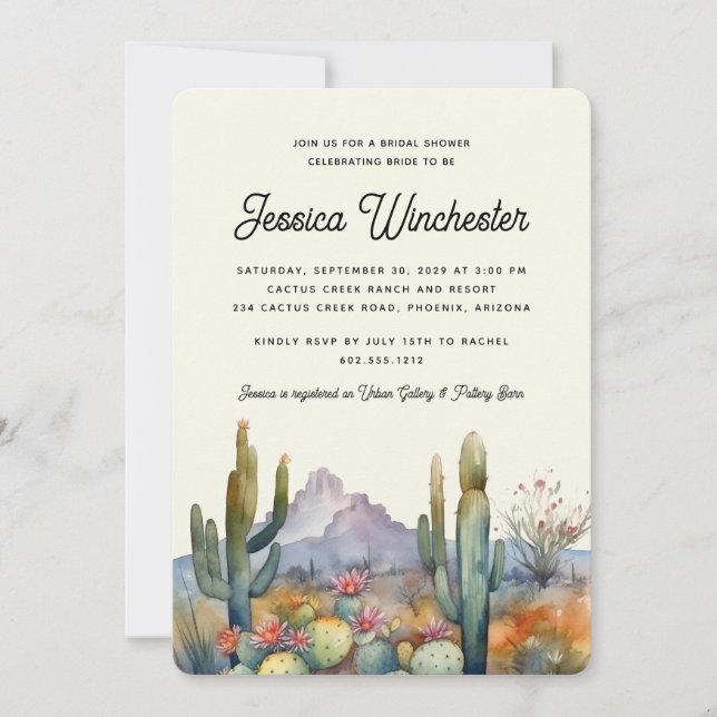 Modern Neutral Desert Cactus Bridal Shower  Invitation (Front)