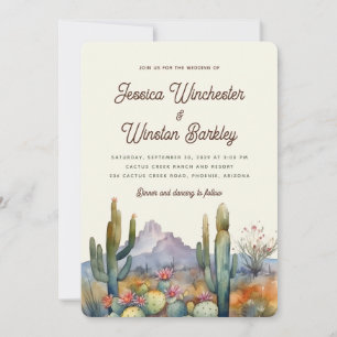 Modern Neutral  Desert Cactus Landscape Wedding  Invitation