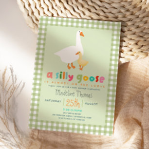 Modern Neutral Gingham Silly Goose Baby Shower Invitation