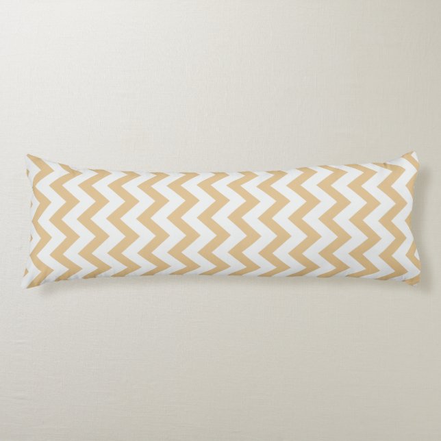 Modern neutral gold and white chevron pattern body cushion (Front)