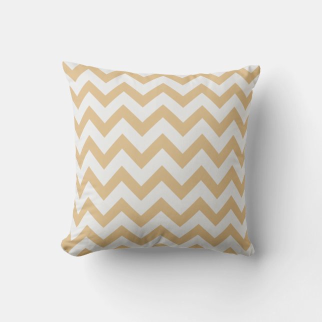 Modern neutral gold and white chevron pattern cushion (Front)