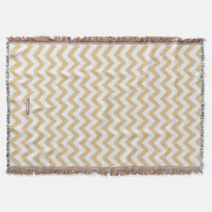 Modern neutral gold and white chevron pattern throw blanket