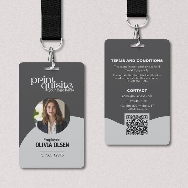 Modern Neutral Grey Employee ID Card – QR Business ID Badge (Creator Uploaded)