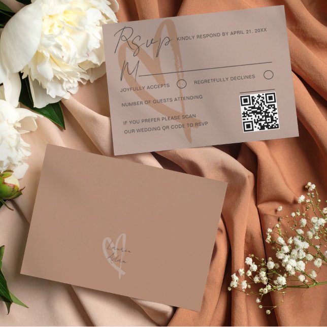 Modern Neutral Heart Wedding RSVP Card (Creator Uploaded)