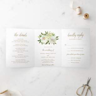 Modern Neutral Iovry White Floral Elegant Wedding Tri-Fold Invitation