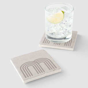 Modern Neutral Linen Line Pattern Stone Coaster