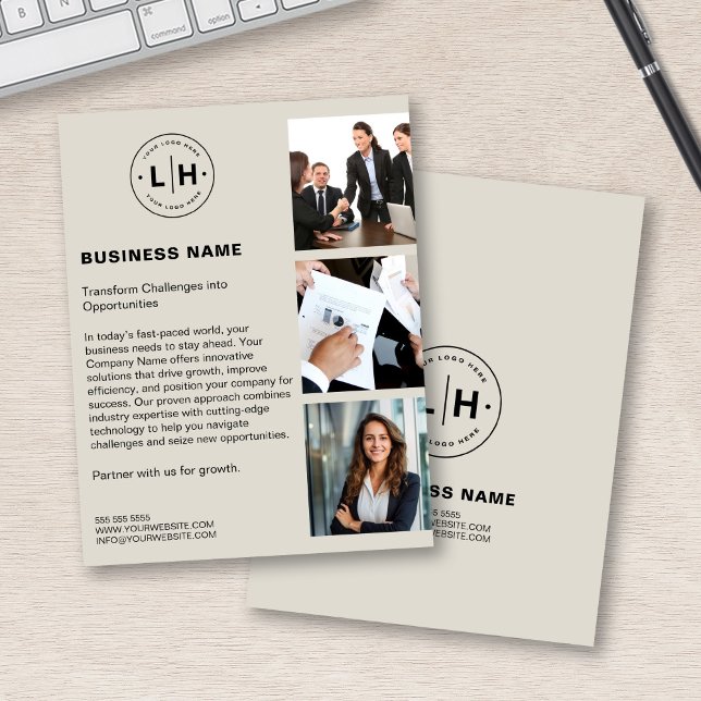 Modern Neutral Logo Business Flyer Template (Modern Custom Logo Photo Business Flyer)