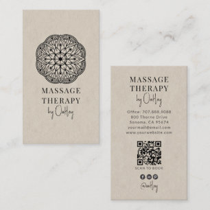 Modern Neutral Massage Therapist Mandala QR Code Business Card