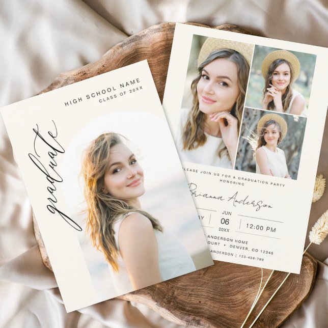 Modern Neutral Minimalist Photo Graduation Party Invitation (Creator Uploaded)