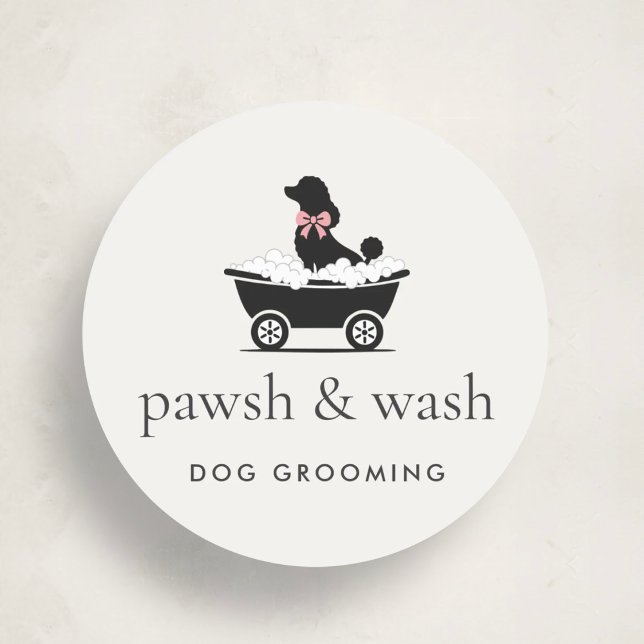Modern Neutral Mobile Dog Groomer Logo  Classic Round Sticker (Creator Uploaded)