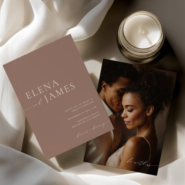 Modern Neutral Mocha Photo Wedding Invitation (Modern Neutral Mocha Photo Wedding Invitation)