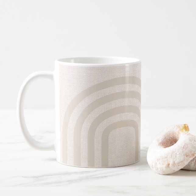 Modern Neutral Pale Linen Monogram Pattern Coffee Mug (With Donut)