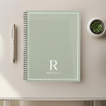 Modern Neutral Sage Family Name Planner<br><div class="desc">Custom-designed planner notebook featuring classic modern family name monogram design on neutral earthy colour background.</div>