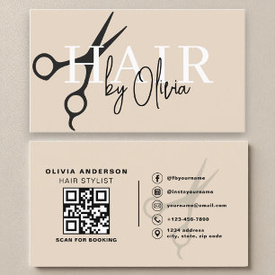 Modern Neutral Scissors QR Code Hair Stylist Business Card