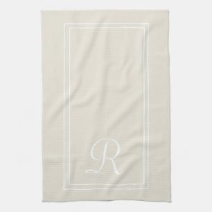 Modern Neutral Striped Monogram Personalised Tea Towel