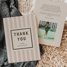 Modern Neutral Stripes Graduation Thank You