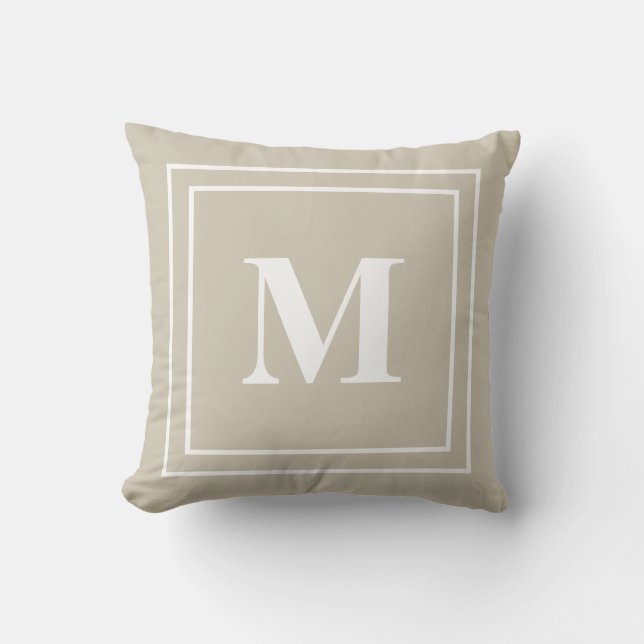 Modern Neutral Tan Monogram Cushion (Front)