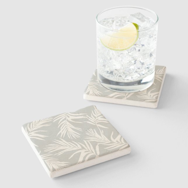 Modern Neutral Tropical Leaves  Beach Home Decor  Stone Coaster (Side)