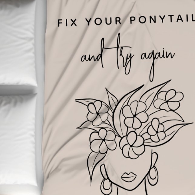 Modern Neutral Try Again Woman with Flowers Fleece Blanket (Creator Uploaded)