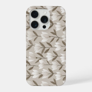 Modern Neutral Tulip Ivory Floral Pattern iPhone 15 Pro Case